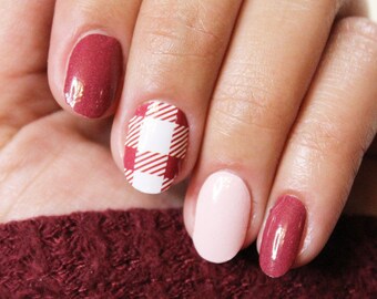 Red and Pink Plaid Nail Polish Wraps; Valentine&#39;s Day Nail Strips • Valentine Nails • Valentine&#39;s Nail Wraps • Pretty Fab Nails