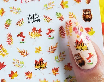 Colorful Fall Leaf Nail Stickers, Thanksgiving Nail Decals