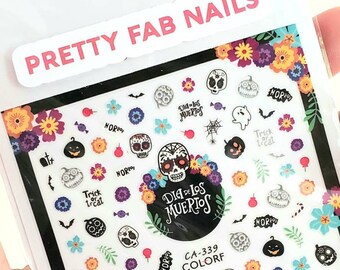 Day of the Dead Skull Nail Stickers, Halloween Nail Decals, Halloween Nail Art Stickers, Halloween Nail Decals
