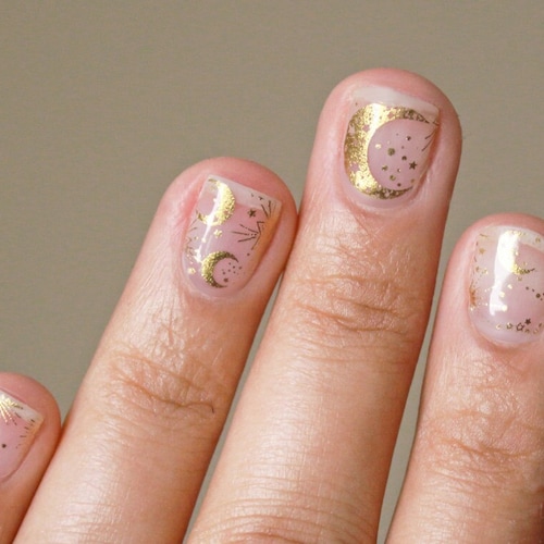 Celestial Moon and Star Nail Decals 3D Metallic Gold Nail Art Etsy