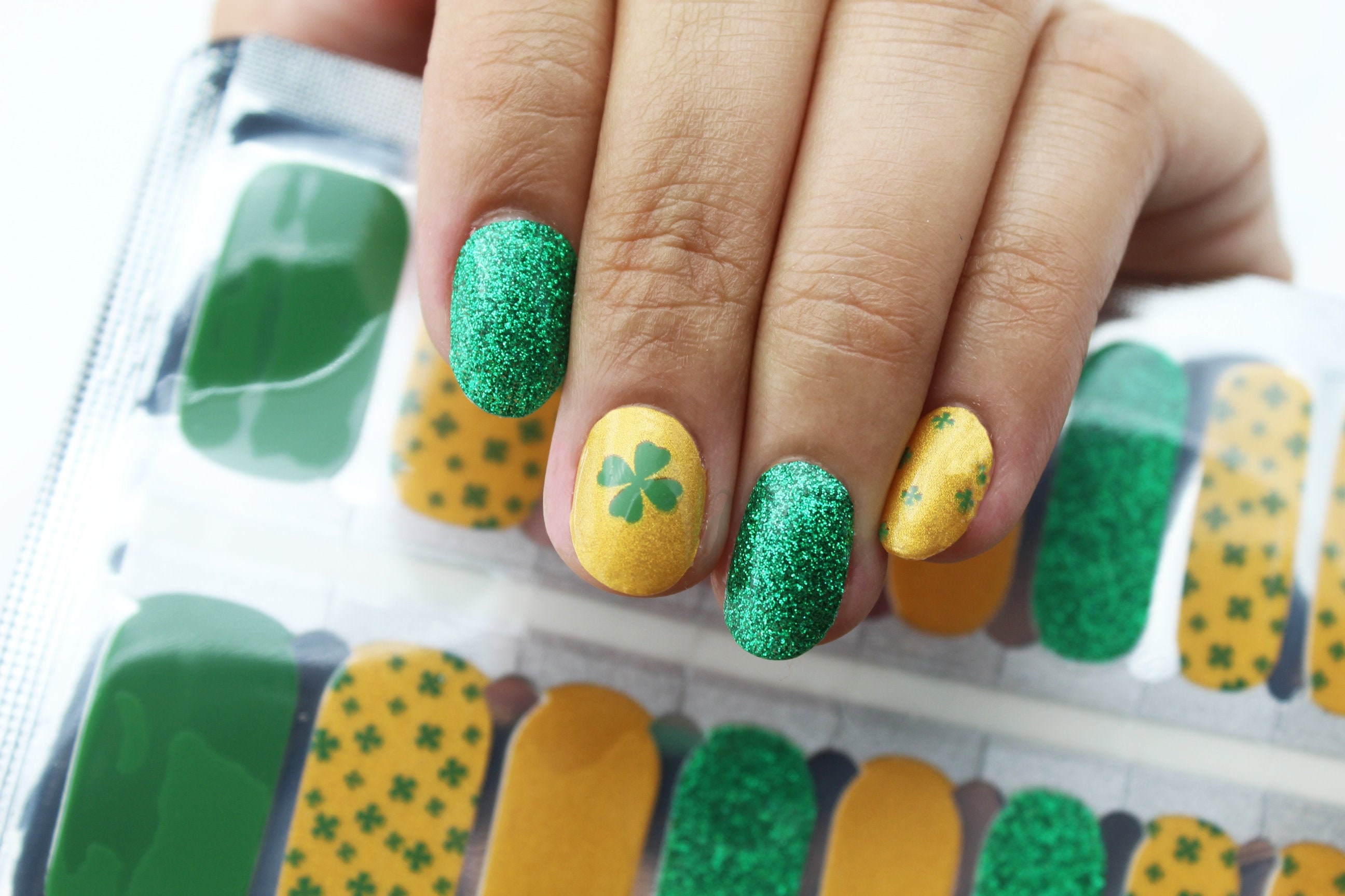 St. Patricks Day Nails Green Gold Nail Wraps Shamrock - Etsy India