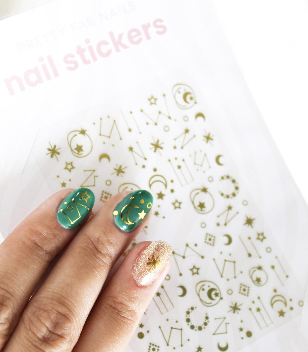 Celestial Moon and Star Nail Decals 3D Metallic Gold Nail Art Stickers
