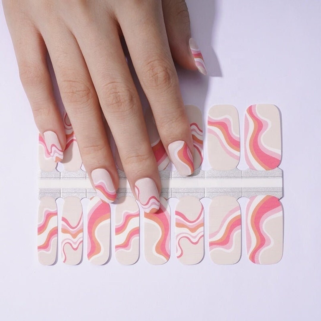 Pink Sorbet Nail Wraps Pink Squiggle Nail Wraps Swirl - Etsy Canada