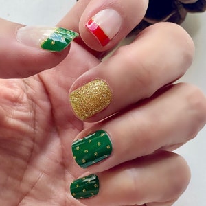 A Very Frenchy Christmas, Winter Nail Wraps, Christmas Holiday Nail Wraps, Red, Green, Gold Glitter Nail Polish Strips • Pretty Fab Nails
