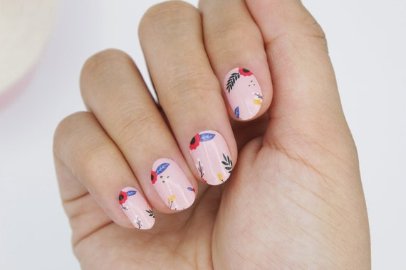 Envolturas de uñas florales hipster, tiras de uñas de primavera