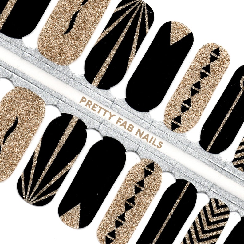 Gold Glitter Art Deco Nail Polish Strips New Years Nail Etsy