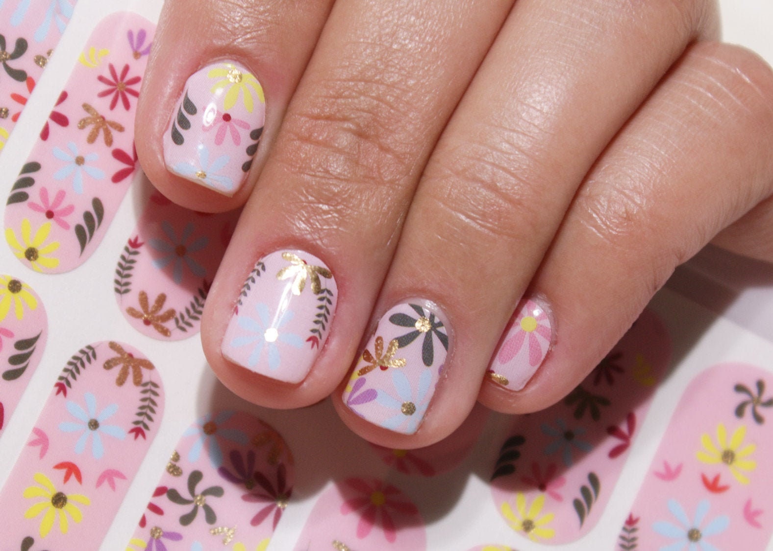 Folk Art Floral Nail Wraps Pink Flower Nails Summer Nail Etsy UK