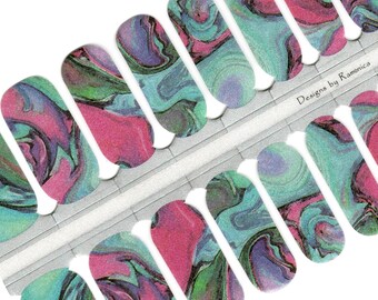 Taffy Swirl Nail Wraps • Limited Edition Ramonica • Teal Pink Blue Purple Shimmer • Marble Nails • Fun Nail Wrap • Mystic • Pretty Fab Nails