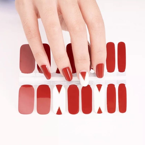 Crimson Nail Wraps With Triangle Ang Gold Glitter Accent | Holiday Nail  Wraps | Solid Red Nail Wraps | Holiday Nails - Etsy