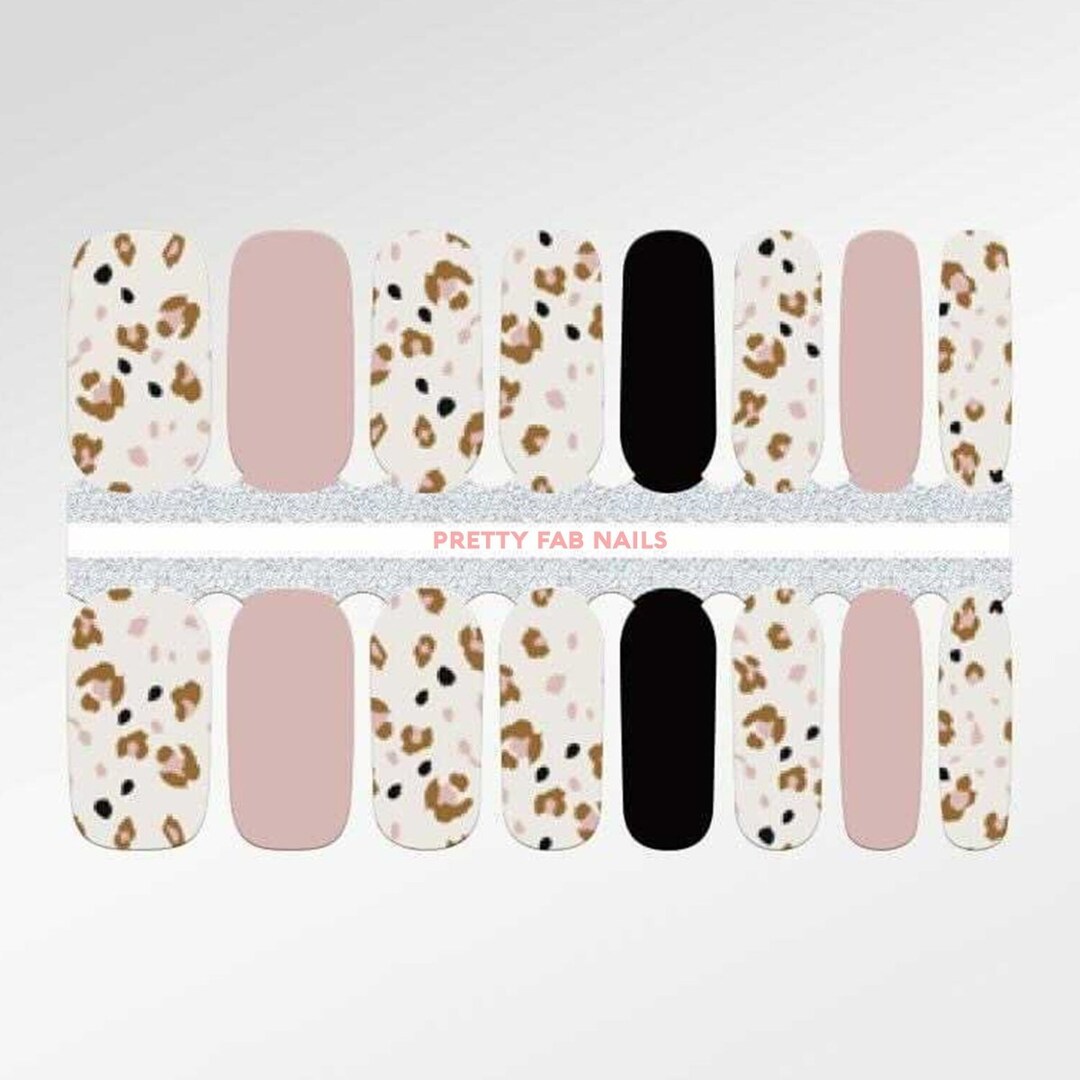 Pink Leopard Print Nail Wraps Leopard and Solid Pink and - Etsy
