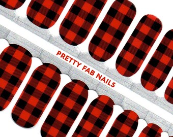 Buffalo Plaid Nails • Plaid Nail Wraps • Tartan Nails • Fall Picnic Plaid Nail Polish Wraps, November Nail Strips • Pretty Fab Nails
