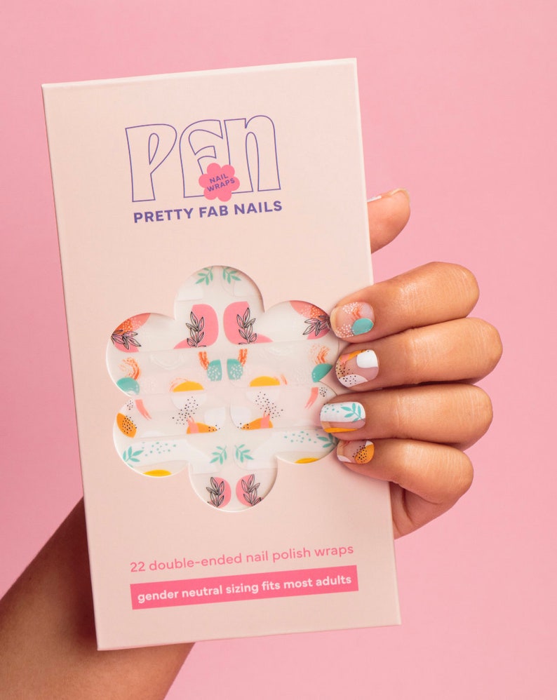 Pastel Floral Negative Space Nail Polish Wraps Transparent Spring Floral Nail Strips Pretty Fab Nails Deluxe/Wide 22