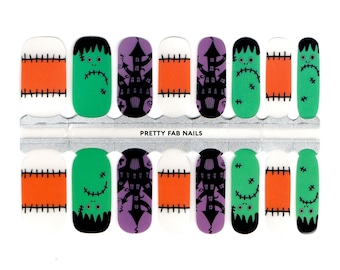 Spooky Zombie and Haunted House Nail Polish Wraps, Halloween Nail Strips, Spooky Nail Wraps, Zombie Halloween Nail Wraps