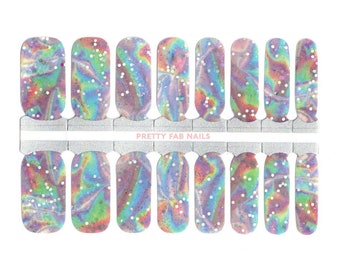 Iridescent Mermaid's Tail Nail Strips, Holographic Rainbow with Sequins Nail Polish Wraps, Rainbow Nail Wraps, Rainbow Shimmer Nail Wraps