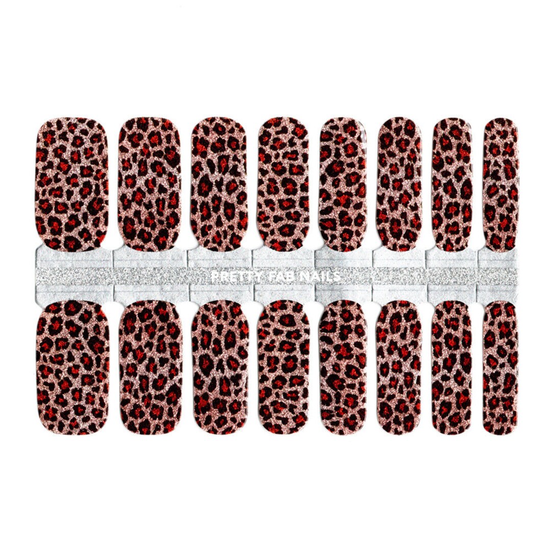 Pink and Red Glitter Leopard Nail Wraps Valentines Glitter - Etsy