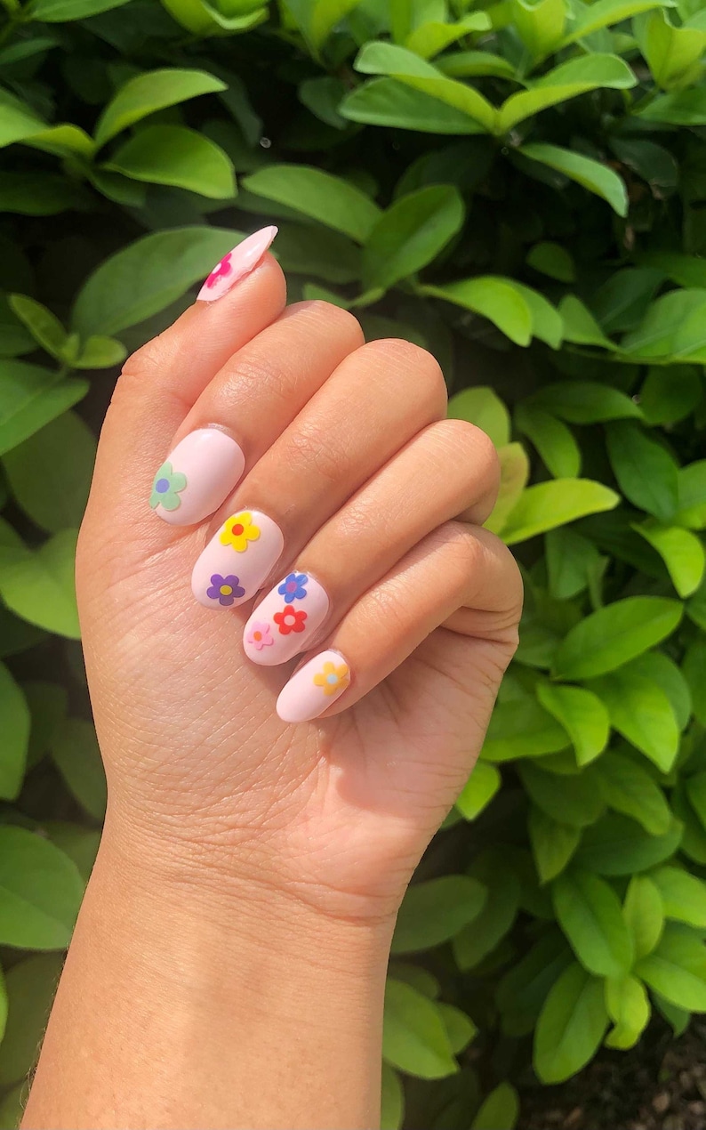 Groovy Flower Nail Stickers Retro Flower Nail Decals Flower Etsy