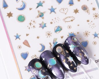 Space Nail Art Charm Stickers, Celestial Nail Decals, Space-themed Nail Stickers, Moon Sun and Stars Nail Stickers, Galaxy Nail Designs