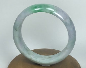 56.6mm Lavender Gray with Imperial Green Genuine Authentic Burmese Grade A Jadeite Jade Bangle/Fei Cui/Healing Stone/JD344