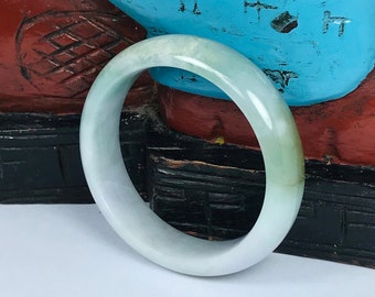 55.1mm Icy Apple and Imperial Green with Milky White Genuine Authentic Burmese Grade A Jadeite Jade Bangle/Fei Cui/Healing Stone/JD349