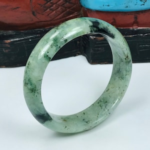 58.2mm Icy Emerald, Apple, and Spinach Green Genuine Authentic Burmese Grade A Jadeite Jade Bangle/Fei Cui/Healing Stone/JD503