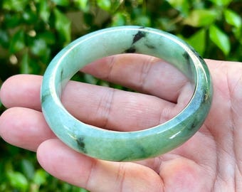 Gecertificeerde jadeietarmband, klasse A ijzige appel, imperiaal groen, melkwit, zwarte tinten jadearmband 58,5 mm