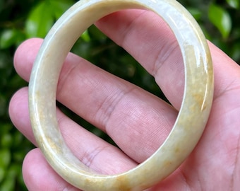 Certified Burmese Jadeite Bangle Grade A Jade – Icy Yellow, Honey Orange, Milky White Hues – 58.5mm
