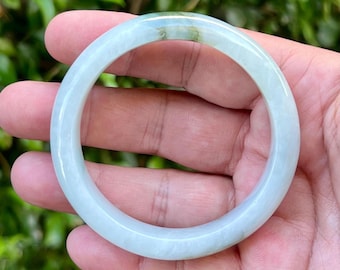 Certified Grade A Burmese Jadeite Bangle – Icy Apple Moss Green Jade Hues – 57.5 mm