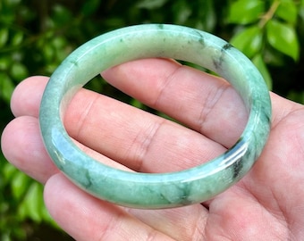 Gecertificeerde natuurlijke Birmaanse jadeietarmband – ijzig appelgroen, keizerlijk groen, zwarte tinten armband 57,5 mm