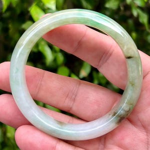 Certified Grade A Burmese Jadeite Jade Bangle – Icy Milky White, Apple, Imperial Green Hues 58.6mm
