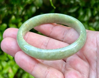 Gecertificeerde Birmese jadeietarmband van natuurlijke kwaliteit – ijzige appelgroene jadearmband 58,5 mm