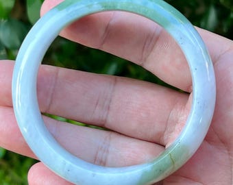 Certified Grade A Burmese Jadeite Bangle – Icy Milky White Apple Green Lavender Hues Jade 58.6mm