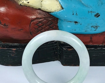 52.8mm Princess Cut Icy Apple and Imperial Green with Milky White Genuine Burmese Grade A Jadeite Jade Bangle/Fei Cui/Healing Stone/JD360