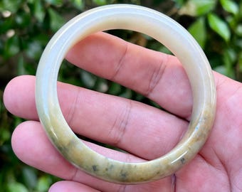 Certified Burmese Grade A Jadeite Bangle, Icy Yellow Honey Jade Bracelet 58.3mm