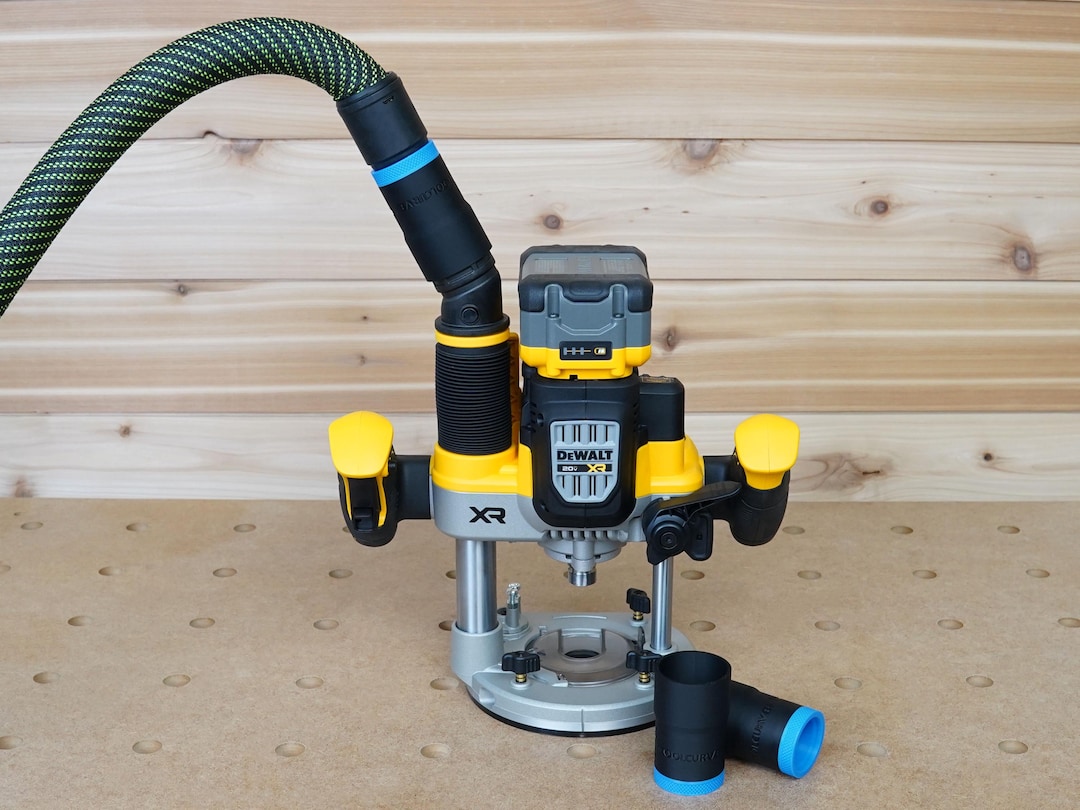 DeWalt DCW620 dust collection setup with 2.25-inch hose and side dust guard