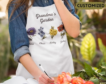 Personalized Grandma's Garden Apron, Birth Month Flowers
