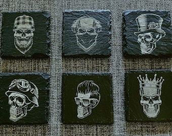 Gothic Coasters Home Decor Goth Decor Gothic Art Skull Coasters Slate Coaster Set Gothic Skulls Gothic Furniture Halloween Decor (Set of 4)