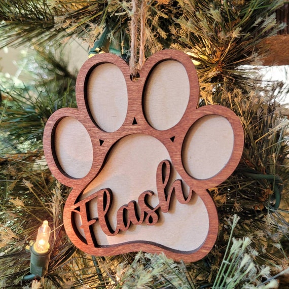 Dog Pet Paw Christmas Ornament | Dog Paw  Ornament | Laser Cut Handmade | Your Dogs Name, Custom Dog Ornament | Christmas Holiday Gift