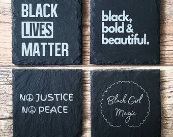 Handmade Black Lives Matter Slate Coasters, Set of 4
