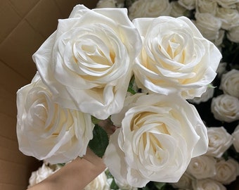 High Quality 190pcs French Ivory Roses Artificial Flowers White Roses for Wedding Bouquets Party Centerpieces Home Office Decoration