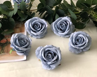 10pcs Velvet Dusty Blue Rose Artificial Big Head Rose Dusty Blue Wedding Roses Blue Roses for Wedding Home Party Decor