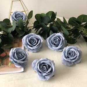 10pcs Velvet Dusty Blue Rose Artificial Big Head Rose Dusty Blue Wedding Roses Blue Roses for Wedding Home Party Decor