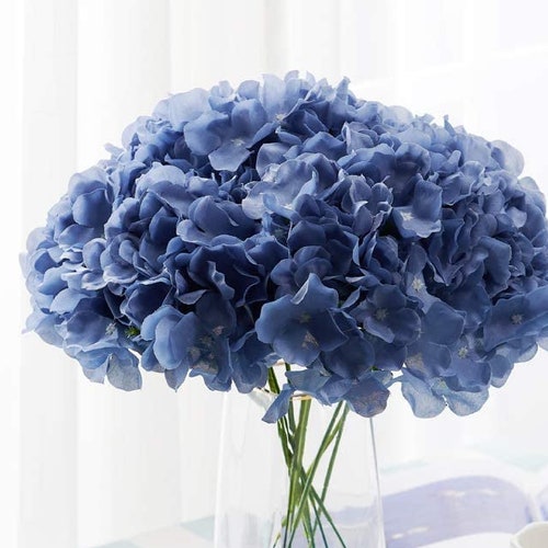 Pack of 10 Dusty Blue Artificial Flowers Hydrangea Silk Etsy