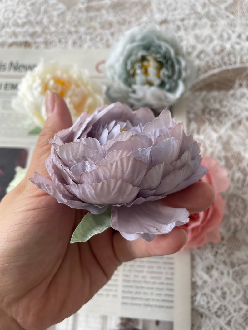 10-100pcs High Quality Artificial Peony Sage Green Flowers Dusty Blue Peony Silk Flowers for Wedding Bouquets Home Party Decor image 7