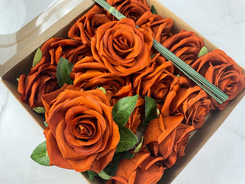 Rust Orange Artificial Roses, Wedding French Roses With Stems - Etsy