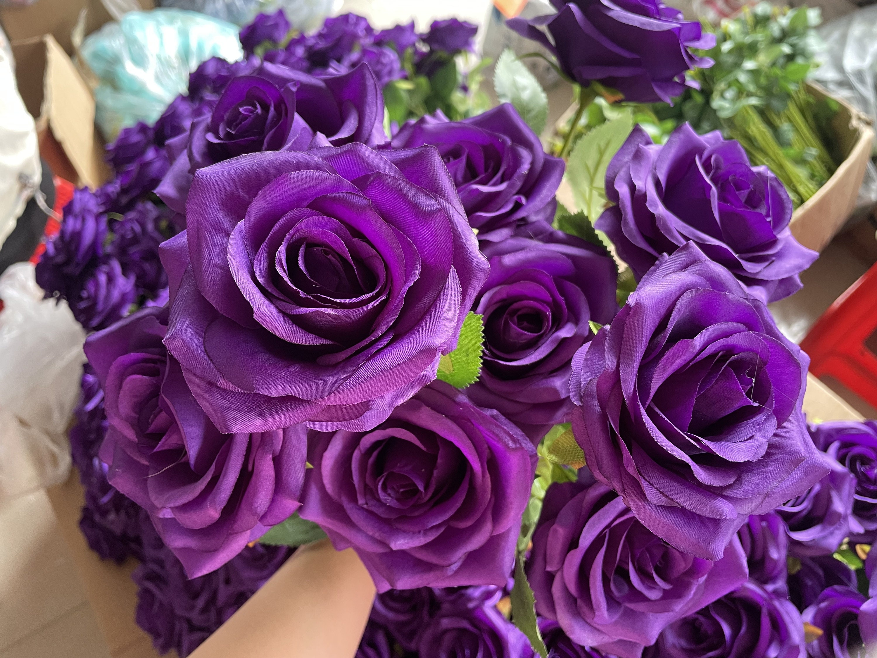 高品質 10 個 紫のバラ 造花 紫のシルクフラワー ウェディングブーケ