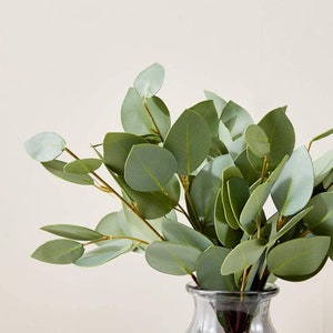 Real Touch Eucalyptus Leaves Finto Argento Dollaro Eucalipto Steli per composizioni floreali Wedding Bouquet Centrotavola 10 pezzi