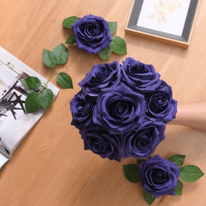 Azul marino 9cm rosas artificiales cabeza de flores para la decoración de la boda de alta calidad rosas al por mayor flores artificiales - 10pcs
