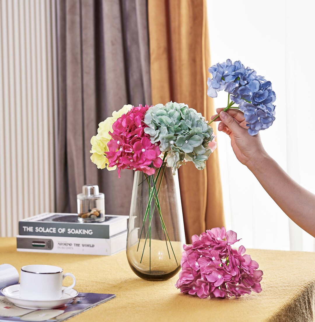 Dusty Blue Hydrangea Silk Flowers Heads Pack of 10 Big Etsy