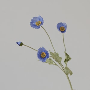 3～12個 ダスティブルー 人工コーンポピーフラワー ケシの茎 ブーケやセンターピースのフィラー用造花