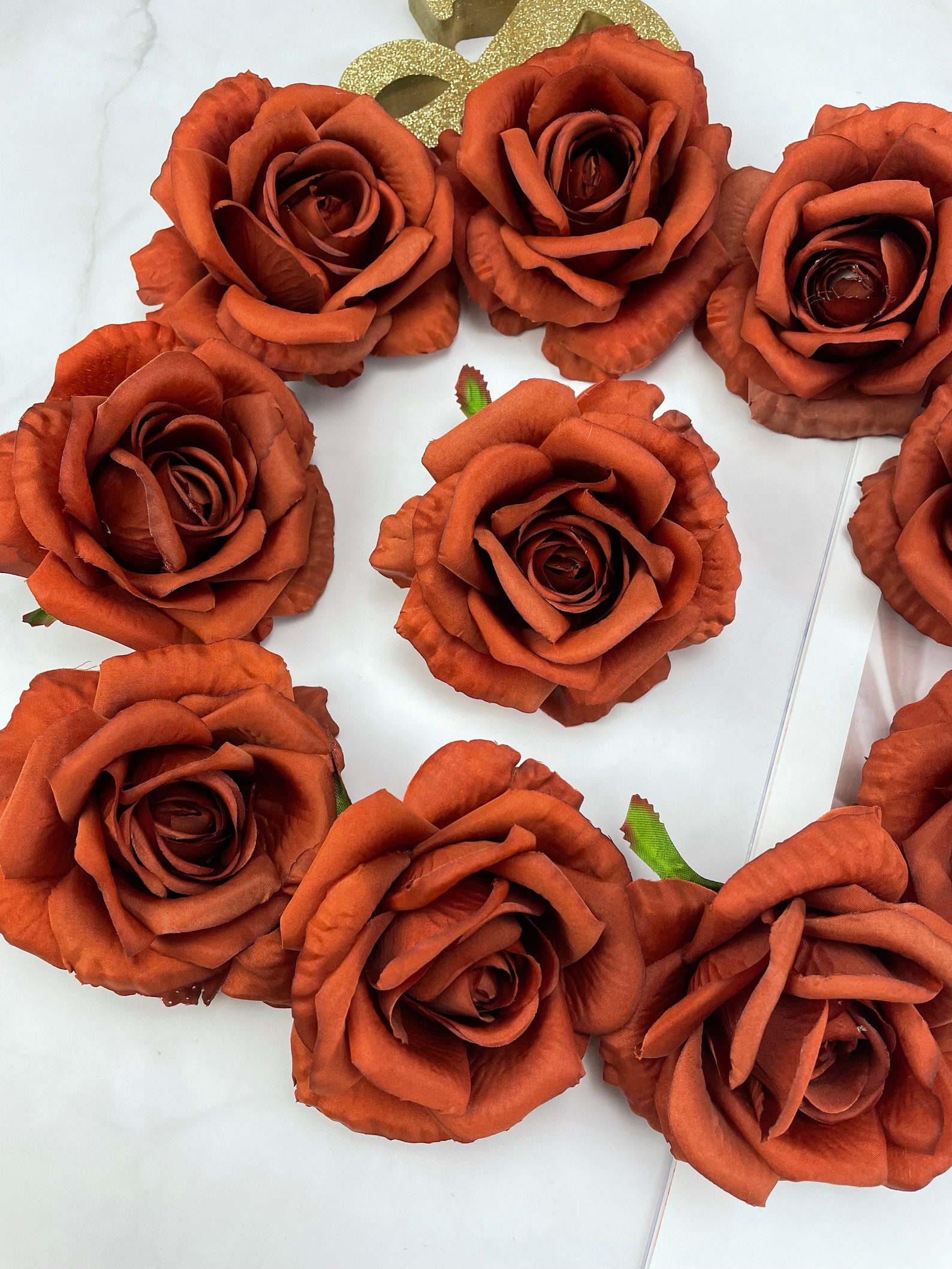 10pcs Big Head Rust Orange Rose Fake Roses Wedding Flowers Etsy